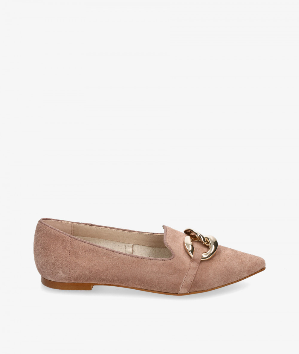 bloom&you Dress low heel shoes EDELWEIS in nude split suede