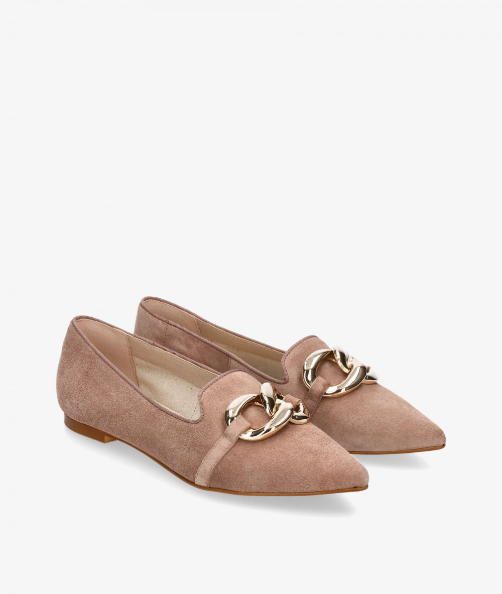 bloom&you Dress low heel shoes EDELWEIS in nude split suede