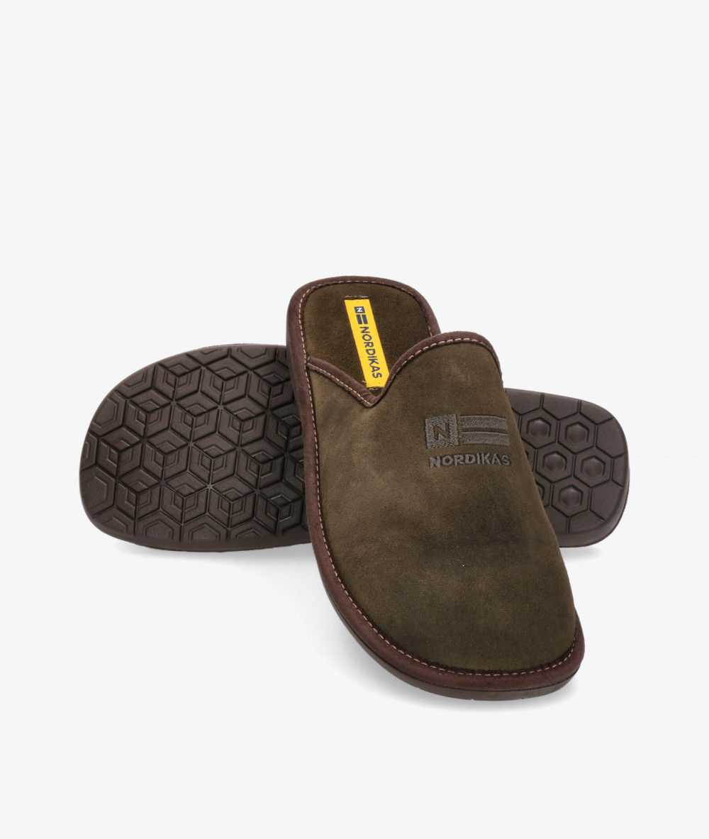 Zapatillas de casa Nordikas  236/F en serraje kaki Zapatillas de casa Nordikas  236/F en serraje kaki