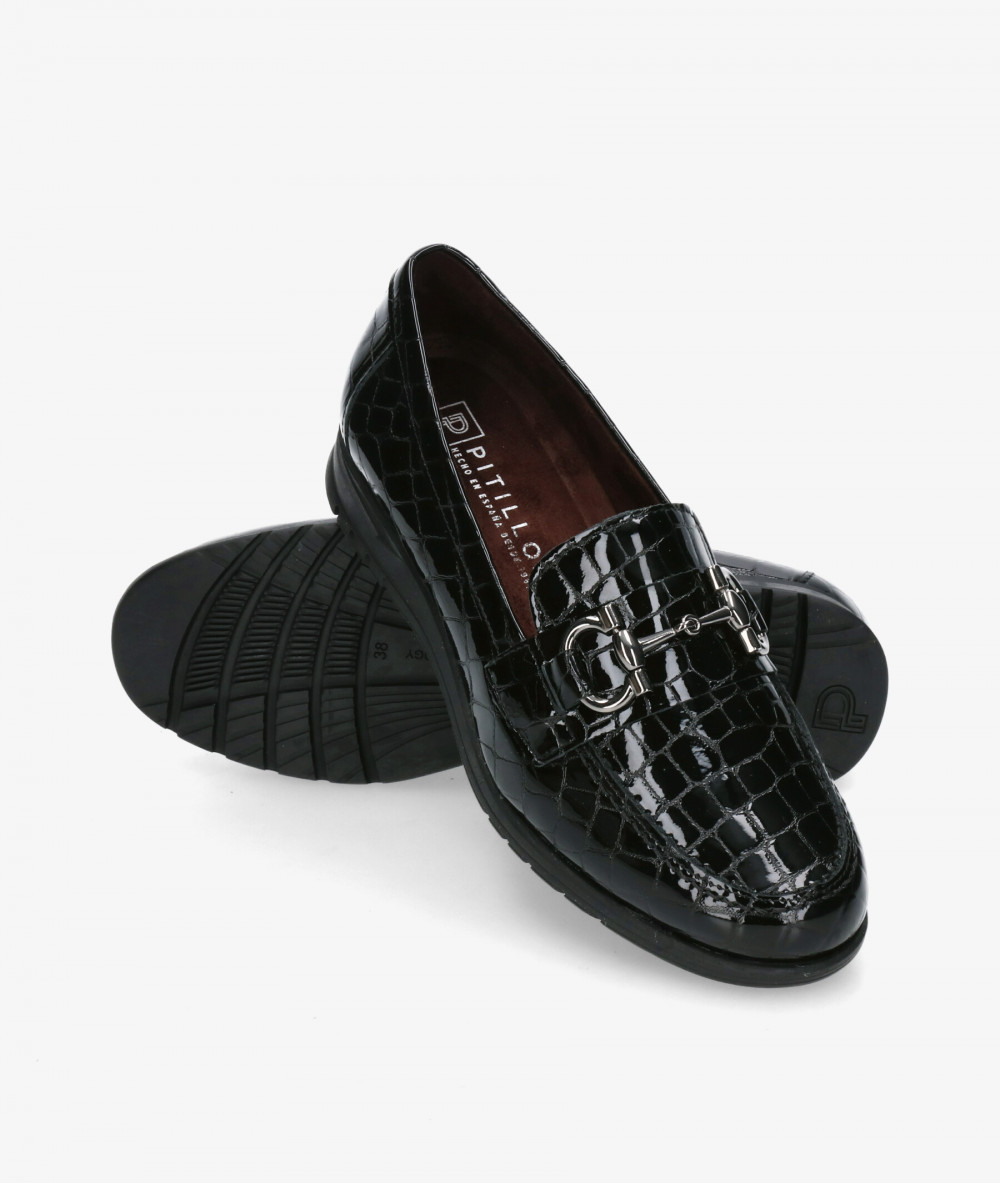 Zapatos planos Blanco y negro 20201 en charol negro Zapatos planos Blanco y negro 20201 en charol negro