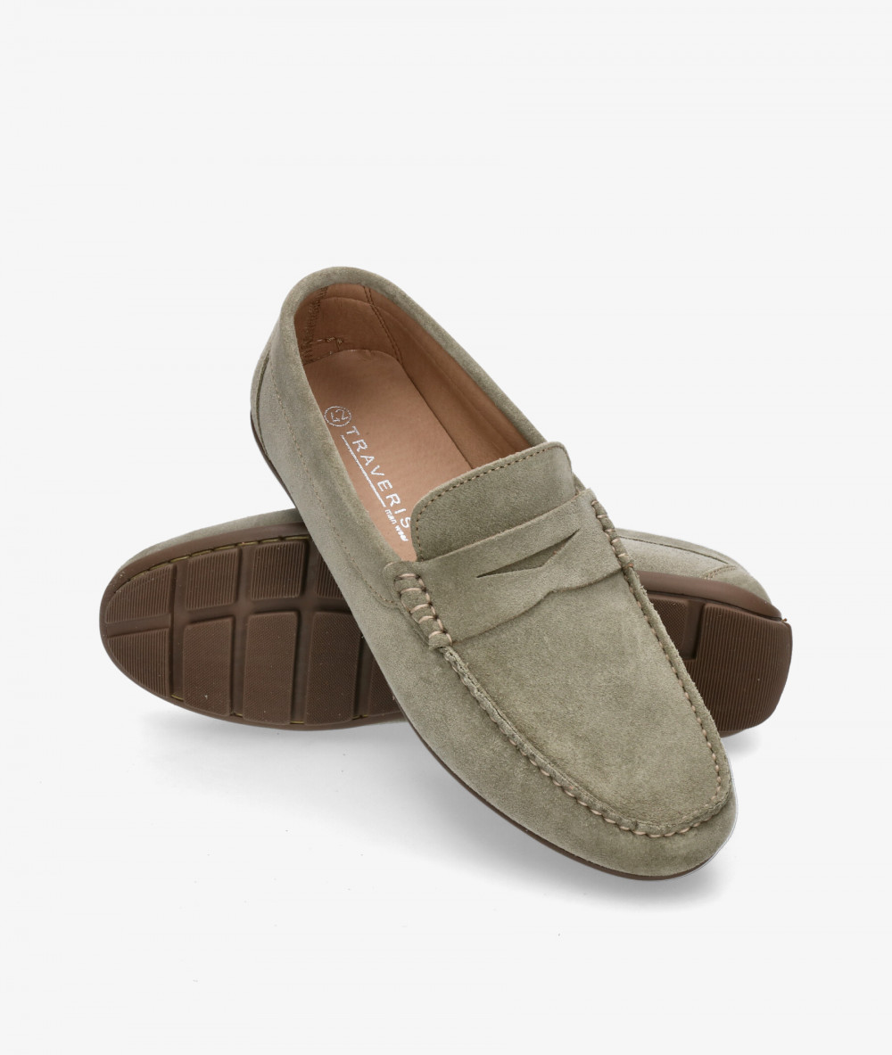 Traveris Loafers 33720 in kaki split suede