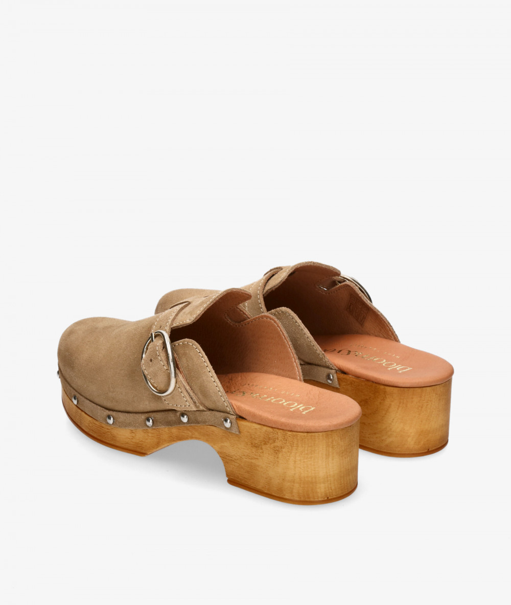 bloom&you Wooden sandals ABELIA in taupe split suede