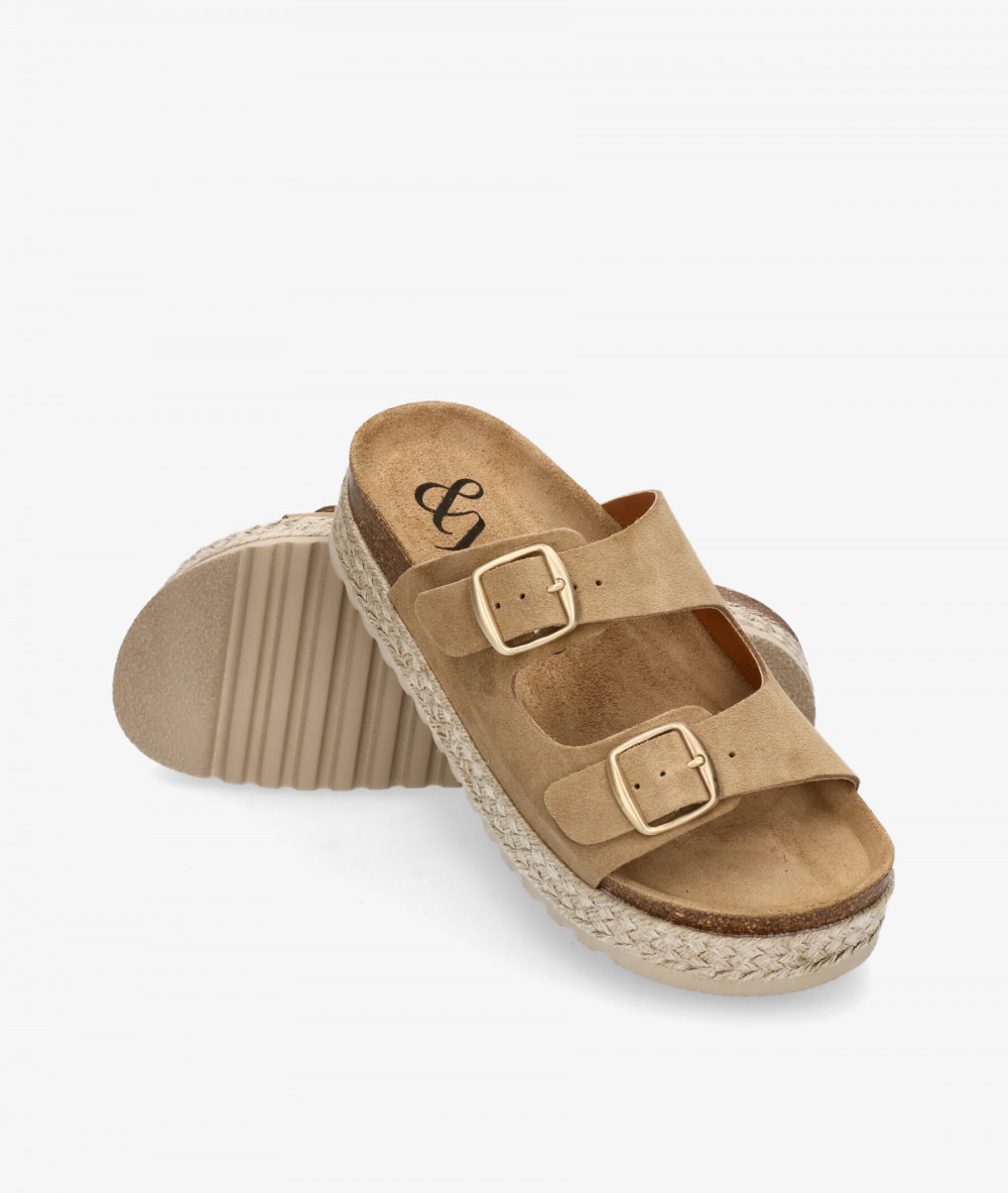 Sandalias bloom&you  NENUFAR DOBLE en serraje taupe