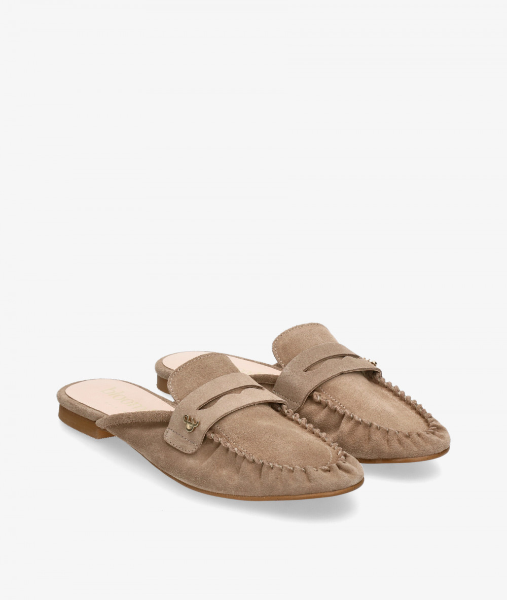 bloom&you Clog shoes BETH in taupe split suede