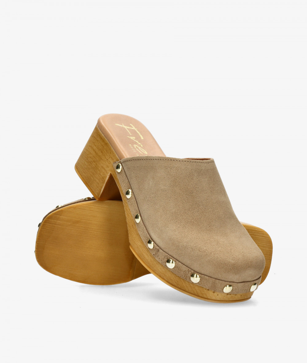 Zuecos FRESIA 487 en serraje taupe