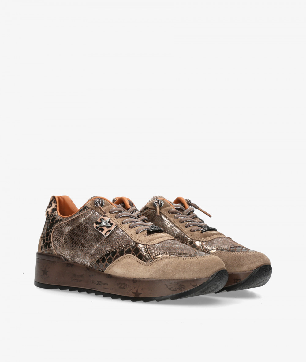 Cetti Sneakers  C-848 SRA XL in taupe snake print