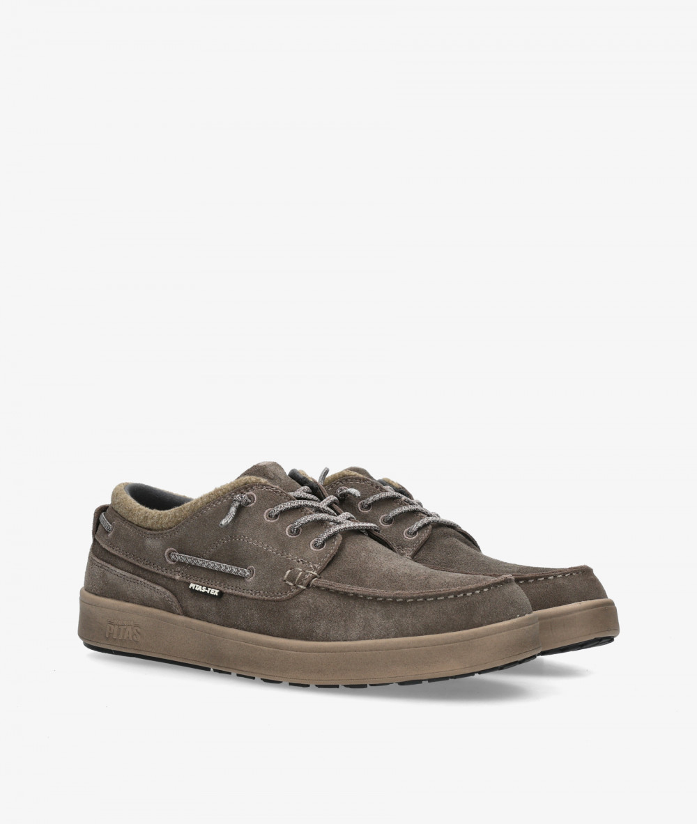 Walk in Pitas Nautical shoes DAKOTA in taupe split suede