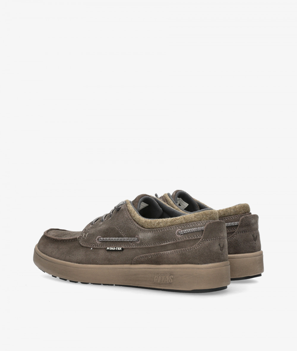Walk in Pitas Nautical shoes DAKOTA in taupe split suede