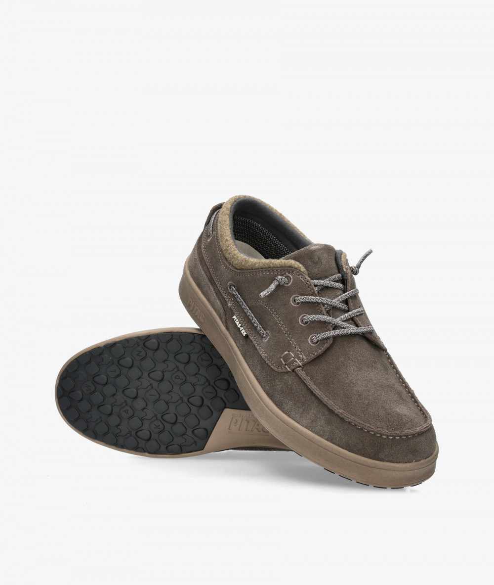 Walk in Pitas Nautical shoes DAKOTA in taupe split suede