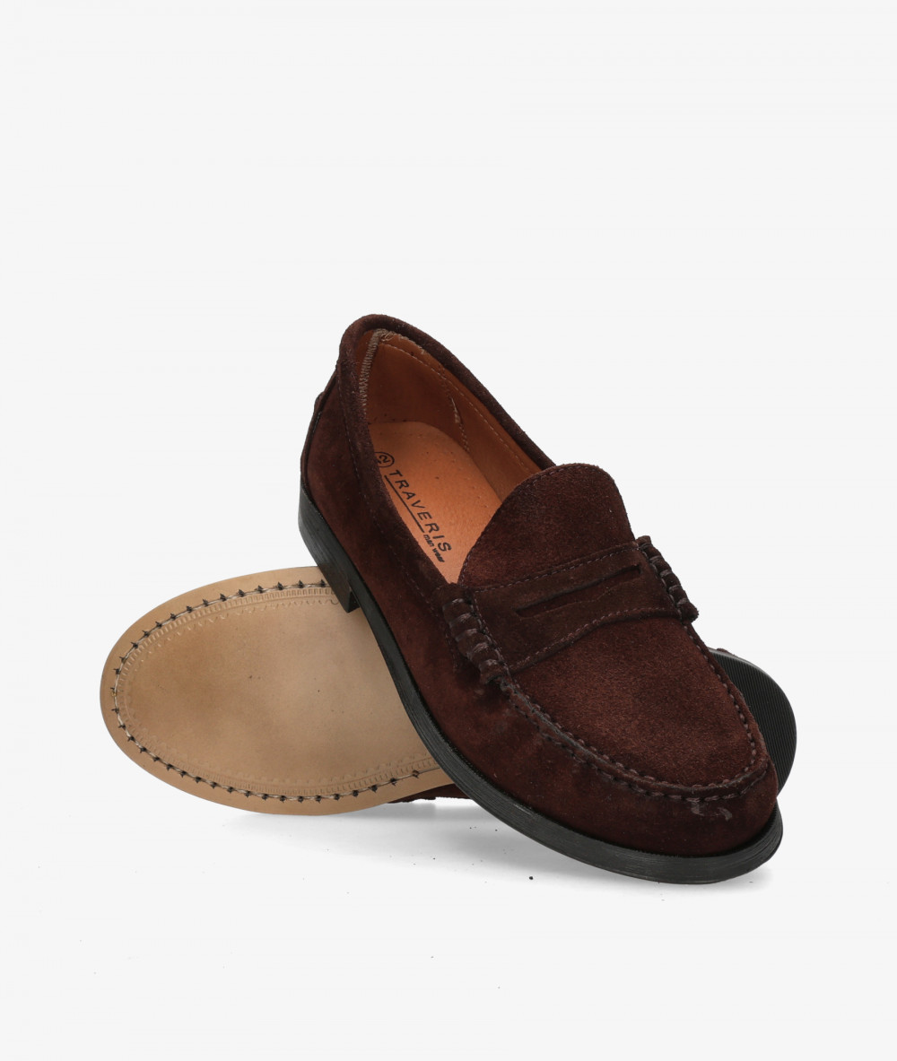 Traveris Loafers 93000 in brown split suede