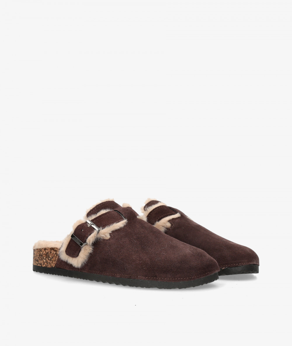ISTERIA Clog shoes 1033 in brown split suede