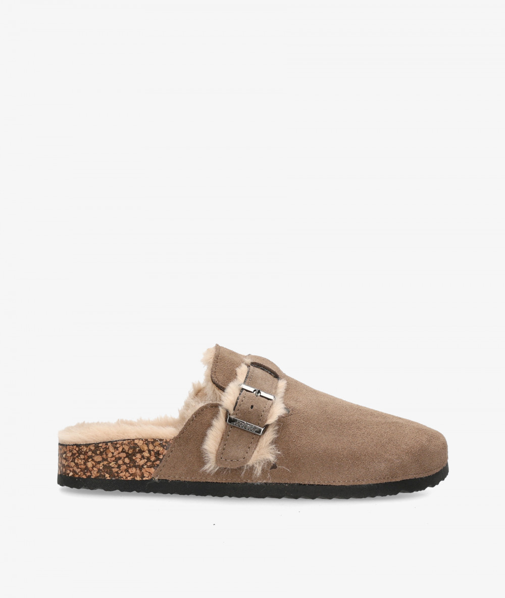 ISTERIA Clog shoes 1033 in taupe split suede