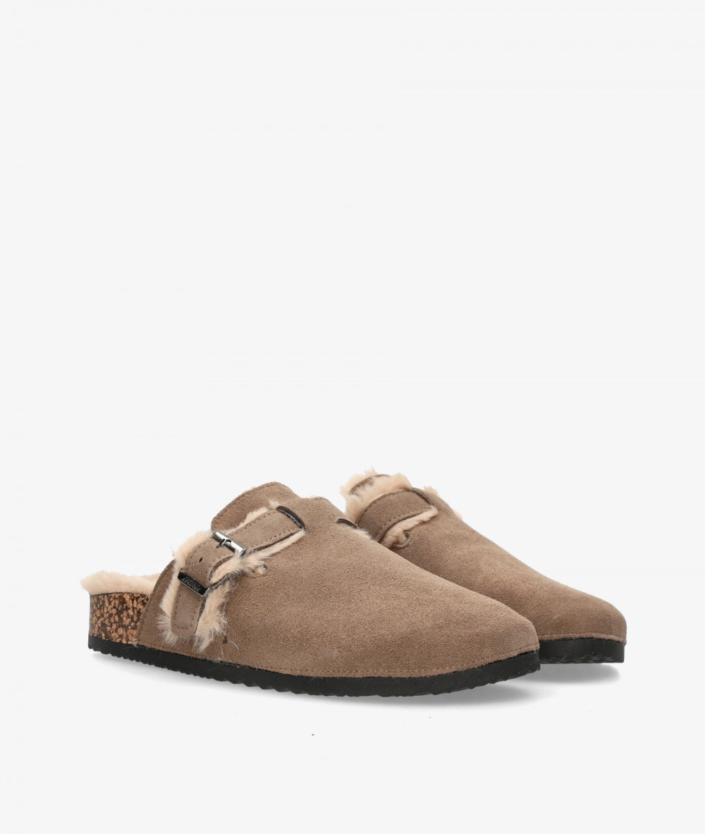ISTERIA Clog shoes 1033 in taupe split suede