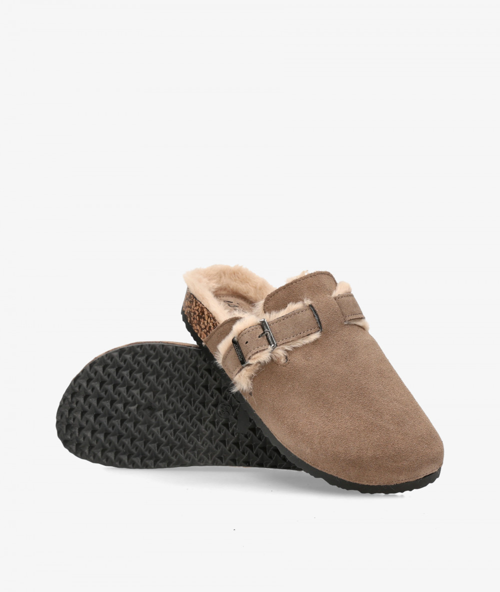 ISTERIA Clog shoes 1033 in taupe split suede
